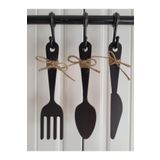 Rosfloa 3 Parça Dekoratif Ahşap Çatal-Kaşık-Bıçak Seti Mutfak, Kahve Köşesi, Dolap, Raf, Askı Süsü(19 cm) Siyah rosfloaNM87