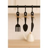 Rosfloa 3 Parça Dekoratif Ahşap Çatal-Kaşık-Bıçak Seti Mutfak, Kahve Köşesi, Dolap, Raf, Askı Süsü(19 Cm)