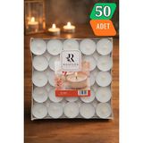 Rosfloa 50'li Premium Tealight Mum–4 Saat Yanış-Buhurdanlık, Sevgililer Günü, Kutlama, Doğum Günü,düğün Kına - Beyaz