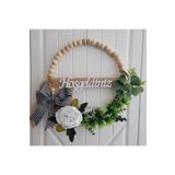 Rosfloa Doğal Ahşap Boncuklu Özel Tasarım Kapı Süsü Kapı Çelengi Duvar Süsü Hediyelik 32 cm Beyaz rosfloaNM122