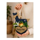 Rosfloa Kuş Figürlü Welcome Kapı Süsü Yapay Çiçekli Ahşap Kapı Dekoru Ev Giriş Süsü (23 Cm)