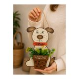 rosfloa rf Köpek Figürlü Welcome Kapı Süsü Yapay Çiçekli Ahşap Kapı Dekoru Ev Giriş Süsü (20 cm)