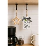 Rosfloa SSCglow But First Coffee Kahve Köşesi Iskandinav Mutfak Dolap Süsü & Ahşap Yıldız 2'Li Set