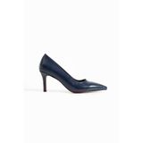 Roshin Shoes Stiletto kadın topuklu ayakkabı Lacivert Kırışık konforlu günlük ve özel günler için Vegan Deri