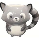 Rosie 3D Rakun Seramik Kahve Fincanı - Gri - Beyaz