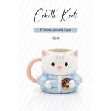 Rosie Ceketli Kedi Figürlü Kupa, El Yapımı, Kahve Kupası, Mug, 400 ml