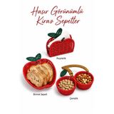 Rosie Hasır Görünümlü Kiraz Sepet Seti – Ekmek Sepeti, Çerezlik ve Peçetelik 3’lü Set