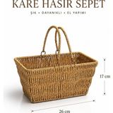 Rosie Kare Hasır 2 Kulplu Çok Amaçlı Sepet - 26*12 - Krem - Bej