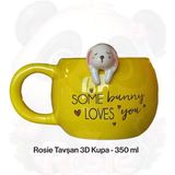 Rosie Tavşan Figürlü 3D Seramik Kupa 350 ml - Sarı - Beyaz