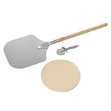 Rösle Barbekü Pizza Seti 25427-30 cm Pizza Taşı, Ekstra Uzun Saplı Pizza Kaydırıcısı ve Pizza, Kek Kesicisi içerir, Paslanmaz Çelik