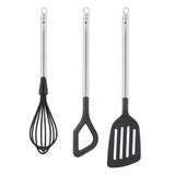 RÖSLE Gourmet-Set Starter "Basic Line" 3 parça, pişirme kaşığı, spatula ve çırpma teli, siyah/gümüş