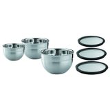 RÖSLE Kase Seti 3 Parçalı Büyük ve RÖSLE Saklama Kapağı (Ø 16, 20, 24 cm), Yüksek Kaliteli, Güzel Şekilli, Paslanmaz Çelikten Yemek Hazırlamak ve Saklamak için, Bulaşık Makinesinde Yıkanabilir