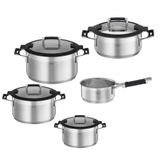 RÖSLE SILENCE PRO tencere seti, 5 parça, evrensel tencere seti, 3 tencere, 1 kızartma tenceresi ve 1 saplı tencere, paslanmaz çelik 18/10, cam kapak, iç ölçekleme, indüksiyon ve bulaşık makinesinde yıkanabilir