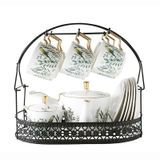 ROSPFKELSC Kadınlar için porselen çay seti, vintage çay fincanı ve tabağı seti, 6, 1 çaydanlık, 1 kase, 1 krem sürahi, çay partisi için mükemmel, hediye kutusu dahildir