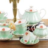 ROSPFKELSC Yetişkinler için Vintage Çay Seti, 6 Parça Porselen Çay Fincanı ve Tabağı Seti, Altın Kenarlı, Çiçek Tasarımı, Kahve ve Çay Severler için Seramik Çay Servisi