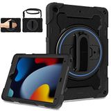 ROSROME iPad 9. Nesil için Ekran Koruyuculu Kılıf, iPad 10,2 inç Kılıf iPad 8./7. Nesil Dönen Stantlı El Kayışı Omuz Askısı Kalem Tutucu, Çocuklar için Darbeye Dayanıklı Kılıf