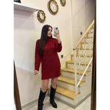 Rossa Butik Boğazlı Sakallı Yan Yırtmaçlı Triko Kazak - Standart - Kırmızı