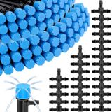 Rossesay 200 Adet Damla Sulama Kiti 1/4 "Boru Dahil 100 Damla Sulama Verici Ayarlanabilir Fan Şekli Damla Sulama Parçaları ve 100 Dikenli Tee Bağlantı Parçaları Bahçe Çim Veranda için Dikenli
