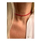Rossetto Atelier Kırmızı İp Baget Taşlı Kalp Choker Kolye