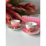 Rossev 6 Kişilik Porselen Türk Kahve Fincanı Takımı Florin – 90 ml - Pembe - Altın