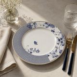 Rossev Porselen Servis Tabak 6'lı 27CM Fiore - 0,5 ml - Mavi - Beyaz