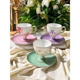 Rossev Porselen Türk Kahve Fincanı 6 Kişilik 12 Parça Veronica Mix - Yeşil - Altın - 90 ml