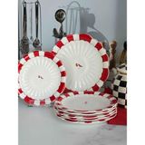 Rossev Red Bird Servis Sunum Pasta Seti 7'li - Pasta Tabağı - Kırmızı - Beyaz
