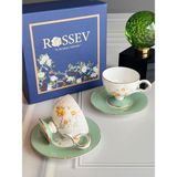 Rossev Türk Kahve Fincanı Peachy 2 Kişilik 4 Parça Özel Kutulu - Yeşil - 90 ml