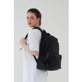 Rosso Collina Unisex Krinkıl Su Geçirmez Kumaş Büyük Boy Çok Gözlü Okul Seyahat Sırt Çantası Siyah
