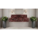 Rosso Levanto Mermer Oluklu Duvara Monte Banyo Lavabosu (80x40x15 cm)