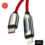 Rosstech 20W Usb-C To Lightning Dijital Ekranlı Hızlı Şarj Kablosu 1.2m (Rosstech Türkiye Garantili) - Kırmızı