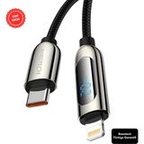 Rosstech 20W Usb-C To Lightning Dijital Ekranlı Hızlı Şarj Kablosu 1.2m (Rosstech Türkiye Garantili) - Siyah