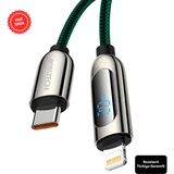 Rosstech 20W Usb-C To Lightning Dijital Ekranlı Hızlı Şarj Kablosu 1.2m (Rosstech Türkiye Garantili) - Yeşil
