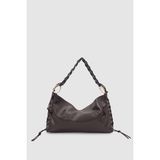 Rosua Püskül ve Bağcık Detaylı Halkalı Hobo Omuz Çantası Acı Kahve - 40 x 23 x 15 cm