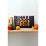 Rosyvien Baharatlar Kaşıklar Cam Kesme Tahtası, Silikon Ayaklı, Sunum Kesim Doğrama Tablası, Temperli Rodajlı - 35 x 23 cm