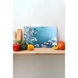 Rosyvien Beyaz Çiçekler Cam Kesme Tahtası, Silikon Ayaklı, Sunum Kesim Doğrama Tablası, Temperli ve Rodajlı - 30 x 45 cm