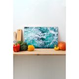 Rosyvien Beyaz Dalgalar Cam Kesme Tahtası, Silikon Ayaklı, Sunum Kesim Doğrama Tablası, Temperli ve Rodajlı - 45 x 30 cm