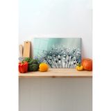 Rosyvien Damlalı Karahindiba Cam Kesme Tahtası, Silikon Ayaklı, Sunum Kesim Doğrama Tablası, Temperli Rodajlı - 45 x 30 cm