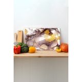 Rosyvien Gold Kahve Soyut Cam Kesme Tahtası, Silikon Ayaklı, Sunum Kesim Doğrama Tablası, Temperli ve Rodajlı - 45 x 30 cm