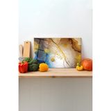 Rosyvien Gold Mavi Soyut Cam Kesme Tahtası, Silikon Ayaklı, Sunum Kesim Doğrama Tablası, Temperli ve Rodajlı - 35 x 23 cm