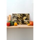 Rosyvien Gold Yapraklar Cam Kesme Tahtası, Silikon Ayaklı, Sunum Kesim Doğrama Tablası, Temperli ve Rodajlı - 30 x 45 cm