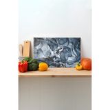 Rosyvien Gri Soyut Mermer Kesme Tahtası, Silikon Ayaklı, Sunum Kesim Doğrama Tablası, Temperli ve Rodajlı - 45 x 30 cm