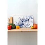 Rosyvien Karahindiba Mavi Cam Kesme Tahtası, Silikon Ayaklı, Sunum Kesim Doğrama Tablası, Temperli ve Rodajlı - 35 x 23 cm