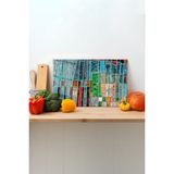 Rosyvien Mavi Geometrik Cam Kesme Tahtası, Silikon Ayaklı, Sunum Kesim Doğrama Tablası, Temperli ve Rodajlı - 30 x 45 cm