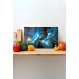 Rosyvien Mavi Kaos Soyut Cam Kesme Tahtası, Silikon Ayaklı, Sunum Kesim Doğrama Tablası, Temperli ve Rodajlı - 30 x 45 cm