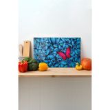 Rosyvien Mavi Kelebekler Cam Kesme Tahtası, Silikon Ayaklı, Sunum Kesim Doğrama Tablası, Temperli ve Rodajlı - 23 x 35 cm