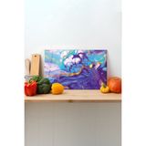 Rosyvien Mavi ve Mor Cam Kesme Tahtası, Silikon Ayaklı, Sunum Kesim Doğrama Tablası, Temperli ve Rodajlı - 23 x 35 cm