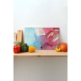 Rosyvien Mavi ve Pembe Cam Kesme Tahtası, Silikon Ayaklı, Sunum Kesim Doğrama Tablası, Temperli ve Rodajlı - 30 x 45 cm