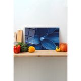 Rosyvien Mavi Yapraklar Cam Kesme Tahtası, Silikon Ayaklı, Sunum Kesim Doğrama Tablası, Temperli ve Rodajlı - 35 x 23 cm