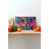Rosyvien Mor Fraktal Desen Cam Kesme Tahtası, Silikon Ayaklı, Sunum Kesim Doğrama Tablası, Temperli Rodajlı - 45 x 30 cm